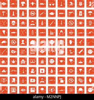 100 oppression icons set grunge orange Stock Vector