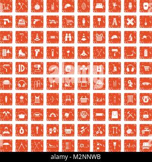 100 outfit icons set grunge orange Stock Vector