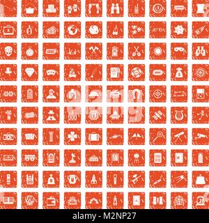 100 adult games icons set grunge orange Stock Vector