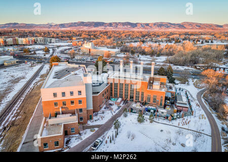 FORT COLLINS, CO, USA - DECEMBER 24, 2016: Powerhouse Energy Campus of Colorado State University - a new building completed in 2014 and historic Munic Stock Photo