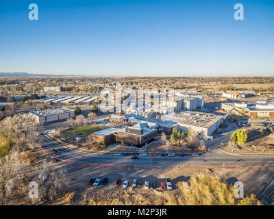 FORT COLLINS, CO, USA - NOVEMBER 12, 2016: Aerial veiw of New Belgium Brewing Company, craft brewery emphasizing  eco-friendly practices and employee  Stock Photo