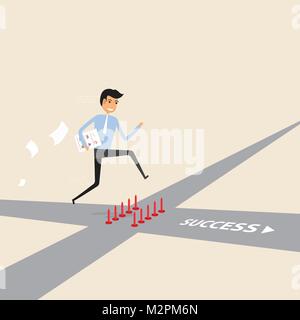 Businessman walking on the street of success with red spike sign.Way of success.Concept for success.Businessman on the road to success in business.Bus Stock Vector