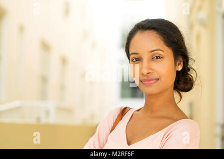 Young beautiful hispanic woman smiling. Stock Photo