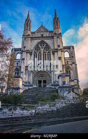 Stairs and St. Paul Cathedral in Dunedin, New Zealand Stock Photo
