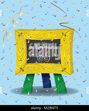Carnival Symbol on Chalkboard and Confetti. Chalkboard, confetti papers and background are in different layers. The text types do not need any font. Stock Vector