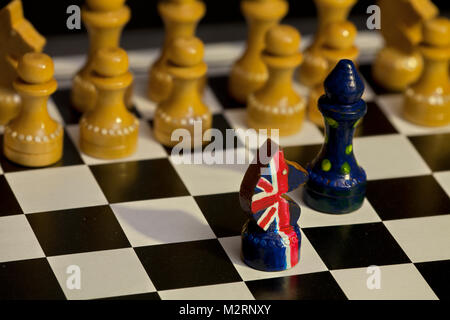 chess game Great Britain and the European Union confrontation Stock Photo