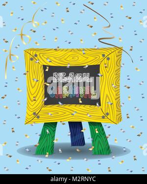 Brazil Carnival on Chalkboard and Confetti. Chalkboard, confetti papers and background are in different layers. The text types do not need any font. Stock Vector