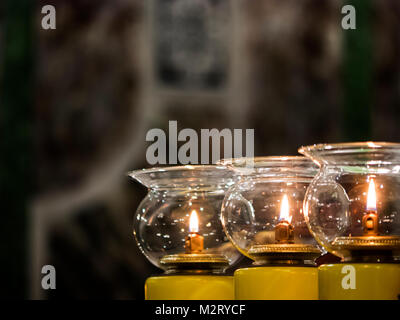 Kiev, Ukraine. 7th February, 2018. Three lamps in the temple. — In the Cathedral of St. Alexander of Kiev, the celebration of St. Maron's Day was held. Maron was a 4th-century Christian monk in the Taurus Mountains who followers, after his death, founded in the Maronite Church.  This event was held thanks to the efforts of the Lebanon diaspora of Ukraine under the auspices of o Gugerotti. Credit: Igor Golovnov/Alamy Live News Stock Photo