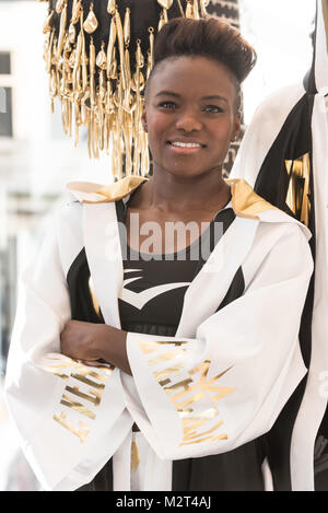 London, UK. 8th Feb, 2018. World and Olympic boxing champion Nicola Adams MBE launches a range of sports clothing with Everest Worldwide to be sold exclusively in Selfridges department store. The main collection consists of 10 pieces including long line hoodies, crew necks, and t-shirts, providing casual wear for use either on the way to the gym or other leisure activities. Credit: ZUMA Press, Inc./Alamy Live News