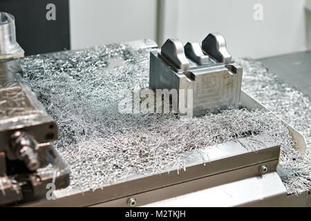 Metal shavings on a drilling machine Stock Photo