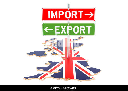Import and export in the Great Britain concept, 3D rendering isolated on white background