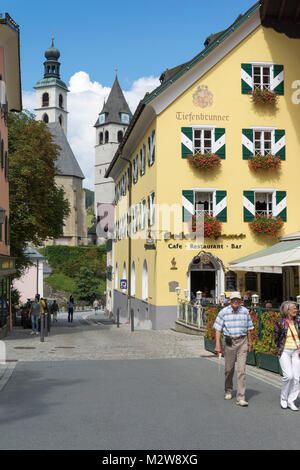 Austria, Tyrol, Kitzbuehel, view from the parish church 'Zum Heiligen Andreas' with the 13th century tower Stock Photo