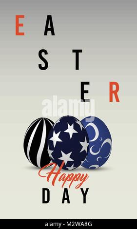 Happy Easter Day. 3d Easter Eggs with disjointed text in gray background. Vector Illustration. EPS 10 Stock Vector