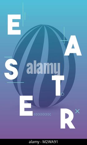 Happy Easter Day. 3d Easter Eggs with disjointed text in blue gradient background. Vector Illustration. EPS 10 Stock Vector