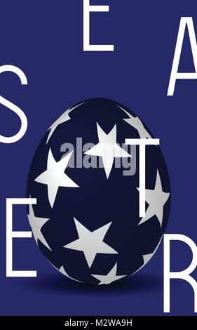 Happy Easter Day. 3d Easter Eggs with disjointed text in blue gradient background. Vector Illustration. EPS 10 Stock Vector