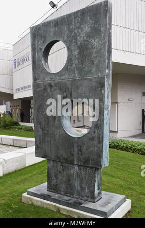 Squares With Two Circles (1963) by British artist Barbara Hepworth located on the University of Liverpool campus. Merseyside, UK Stock Photo