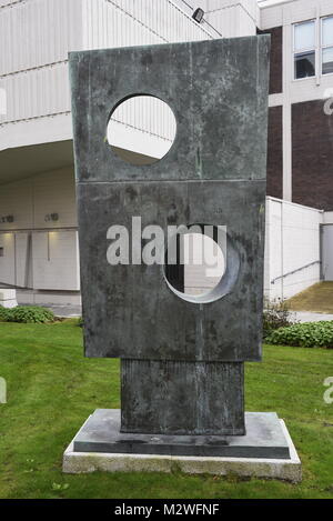 Squares With Two Circles (1963) by British artist Barbara Hepworth located on the University of Liverpool campus. Merseyside, UK Stock Photo
