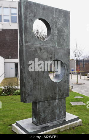 Squares With Two Circles (1963) by British artist Barbara Hepworth located on the University of Liverpool campus. Merseyside, UK Stock Photo
