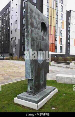 Squares With Two Circles (1963) by British artist Barbara Hepworth located on the University of Liverpool campus. Merseyside, UK Stock Photo