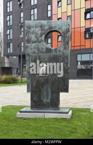Squares With Two Circles (1963) by British artist Barbara Hepworth located on the University of Liverpool campus. Merseyside, UK Stock Photo