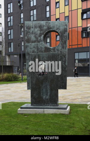 Squares With Two Circles (1963) by British artist Barbara Hepworth located on the University of Liverpool campus. Merseyside, UK Stock Photo