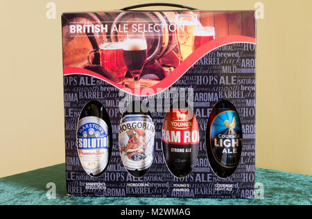 Boxed Selection or Assortment of English Bottlede Beers Stock Photo