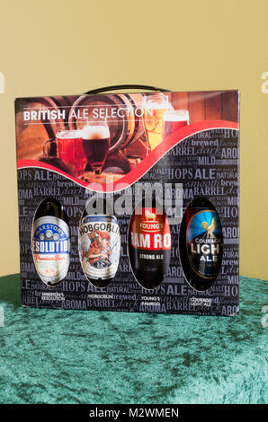 Boxed Selection or Assortment of English Bottlede Beers Stock Photo