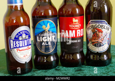 Selection or Assortment of English Bottlede Beers Stock Photo