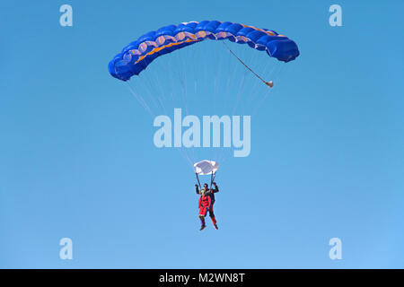 Paraglider, tandem jump, airport of Trier-Foehren, Foehren, Rhineland-Palatinate, Germany, Europe Stock Photo