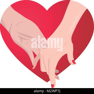 Couple holding hands on red heart. Stock Vector