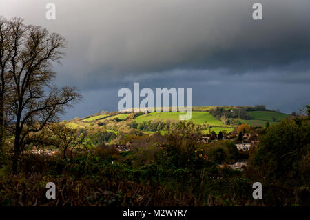 View of Iron Age fort on Little Solsbury Hill, Batheaston, Somerset, England, UK Stock Photo