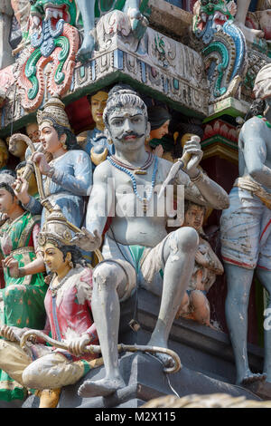 Singapore Asia February 8, 2018 Ornate decoration on the Sri Mariamman temple in Singapore's Chinatown. Stock Photo