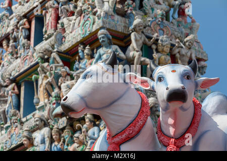 Singapore Asia February 8, 2018 Ornate decoration on the Sri Mariamman temple in Singapore's Chinatown. Stock Photo