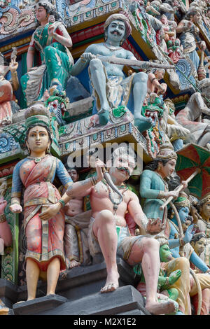 Singapore Asia February 8, 2018 Ornate decoration on the Sri Mariamman temple in Singapore's Chinatown. Stock Photo