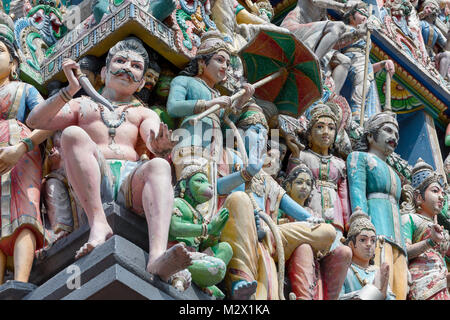 Singapore Asia February 8, 2018 Ornate decoration on the Sri Mariamman temple in Singapore's Chinatown. Stock Photo