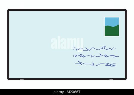 Mail icon, Post icon, letter symbol, illustration of envelope with stamp and handwritten address, vector of addressed mailer with stamp/ contact Stock Vector
