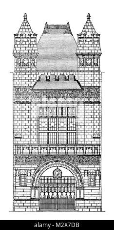 Bishopsgate Institute, designed by Architect Charles Harrison Townsend, architectural illustration from 1895 The Studio an Illustrated Magazine of Fin Stock Photo