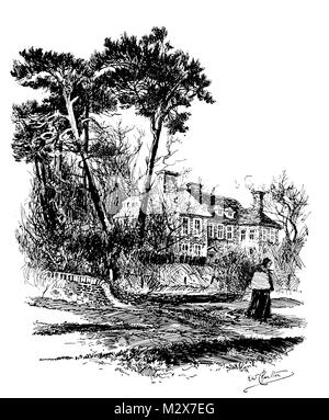 Moyles Court, Ringwood, line illustration by Edward William Charlton from 1895 The Studio an Illustrated Magazine of Fine and Applied Art Stock Photo