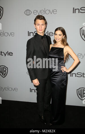 Celebrities attend 19th Annual Post-Golden Globes Party hosted by Warner Bros. Pictures and InStyle at The Beverly Hilton Hotel  at Beverly Hilton Hotel.  Featuring: Ansel Elgort, Violetta Komyshan Where: Los Angeles, California, United States When: 08 Jan 2018 Credit: Brian To/WENN.com Stock Photo