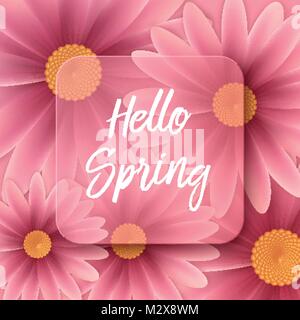 Hello spring text, floral background. Stock Vector