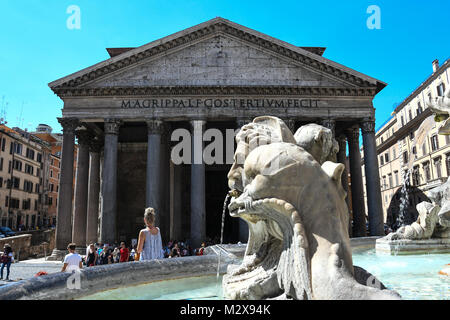 Woman takes selfie outside of Pantheon in Rome Italy Stock Photo