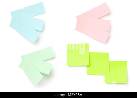 Sticky Post Note Paper Isolated on White Background. Pastel colors. Copy space. Top view Stock Photo