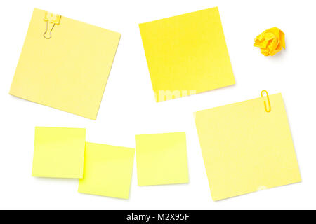 Sticky Post Note Paper Isolated on White Background. Pastel colors. Copy space. Top view Stock Photo