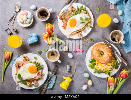 Easter holiday breakfast flat lay Stock Photo