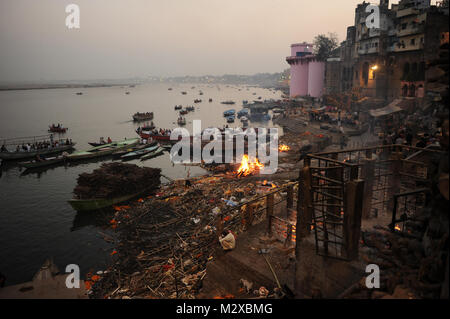 Ghats burning in Varanasi, India Stock Photo