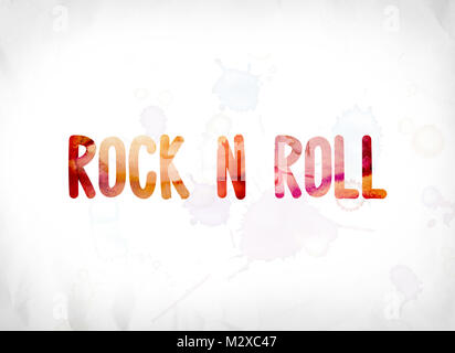 The words Rock and  Roll concept and theme painted in colorful watercolors on a white paper background. Stock Photo