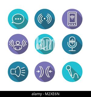 Voice Recording and Voiceover Icon Set with Microphone, Voice Scan Recognition Software Stock Vector