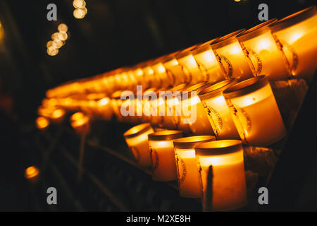 Paris, France - Nov 29, 2013: Interior view of Notre-Dame Cathedral, one of finest examples of French Gothic architecture in Paris. Construction began Stock Photo