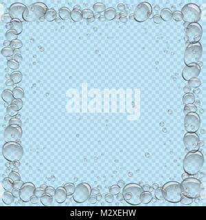 water bubbles square frame transparent Stock Vector