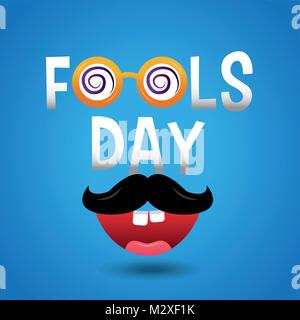 fools day celebration card mustache and mouth teeths Stock Vector